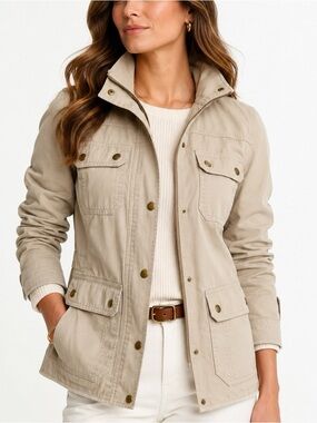 J.Crew Downtown Field Jacket XS Khaki Beige Utility Military Safari Coat